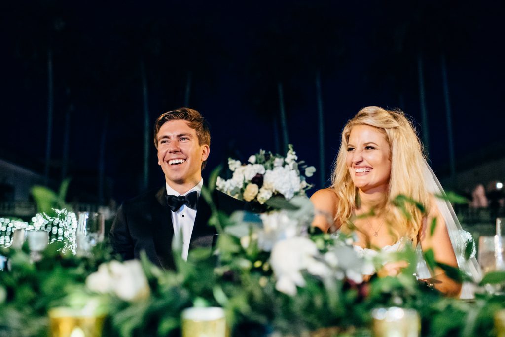 wedding laughs shared by bride and groom